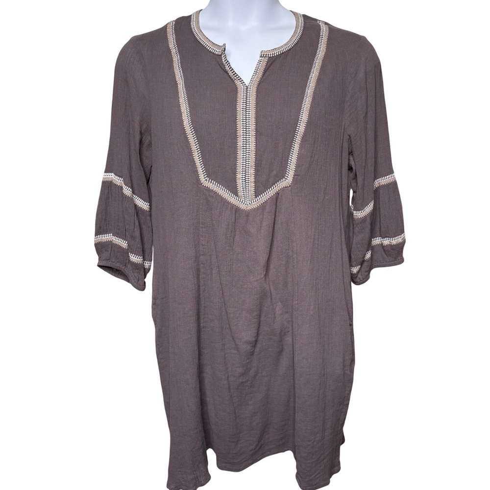GARNET HILL Womens Gray Organic Cotton Gauze Tunic Dress 16‎ Boho Airy Lagenlook